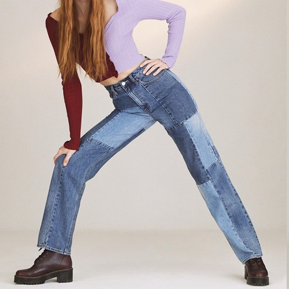 Patchwork high rise jeans